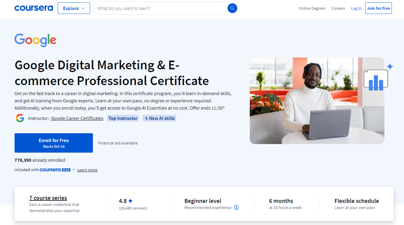 Google Digital Marketing & E-commerce Course By Coursera