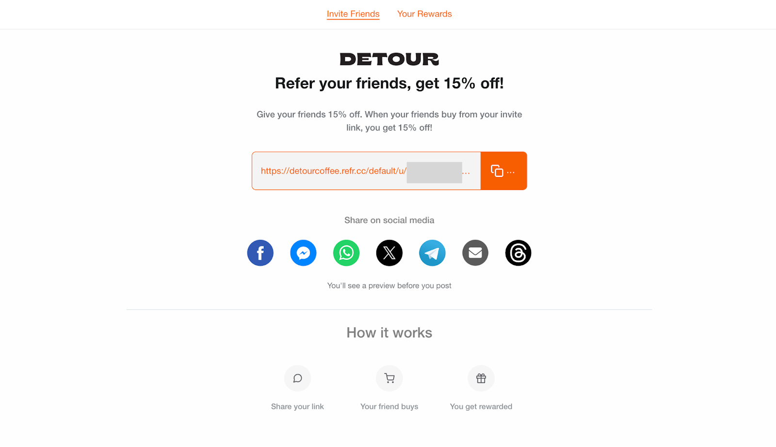 Detour Coffee referral page