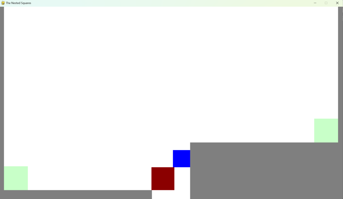 Minimizing the jump distance in level 4 with precise positioning lets the blue square touch the wall without falling.