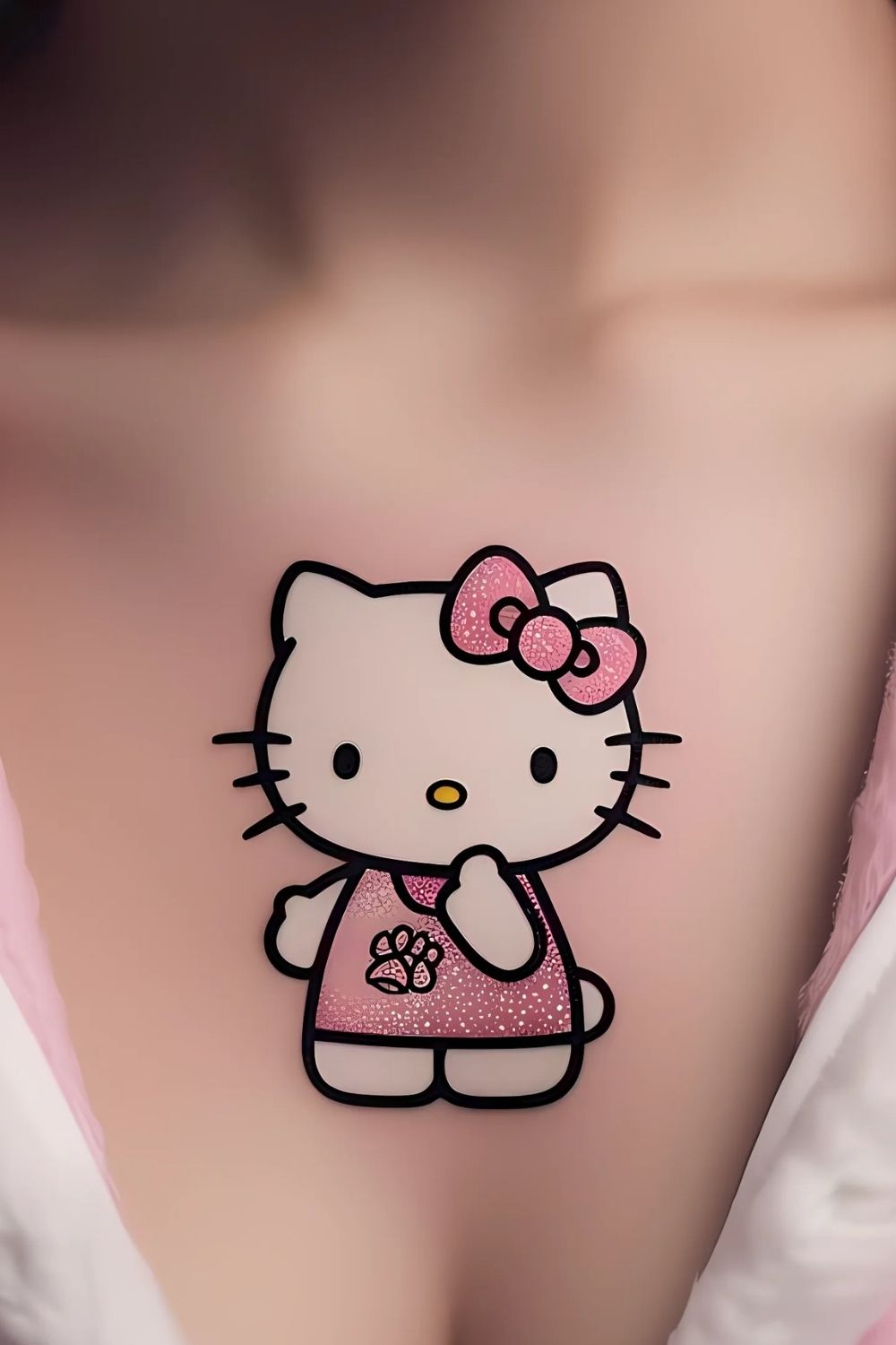 Hello Kitty with a Tiny Paw Print Tattoo