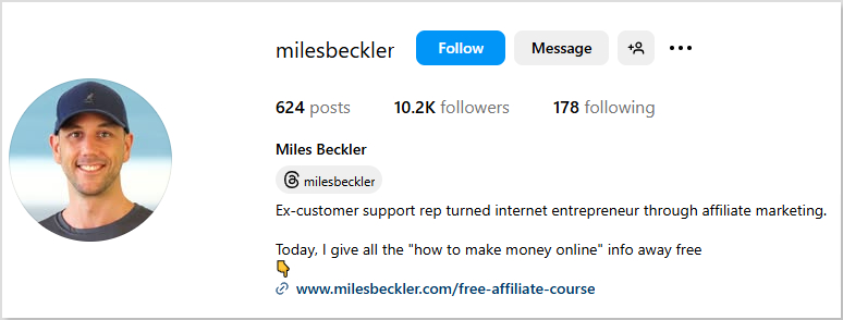 Miles Beckler Instagram bio