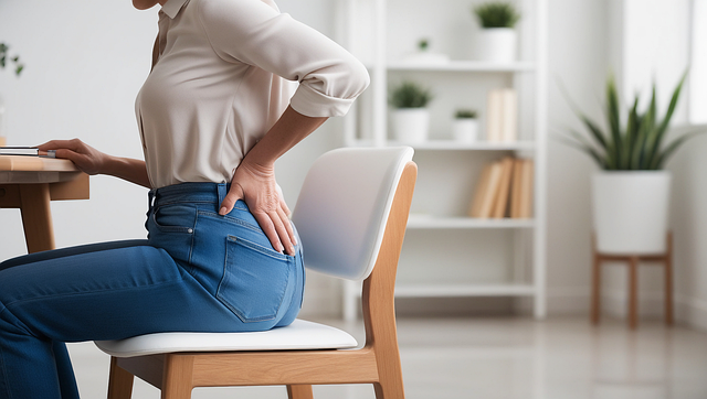 Woman having lower back pain.
