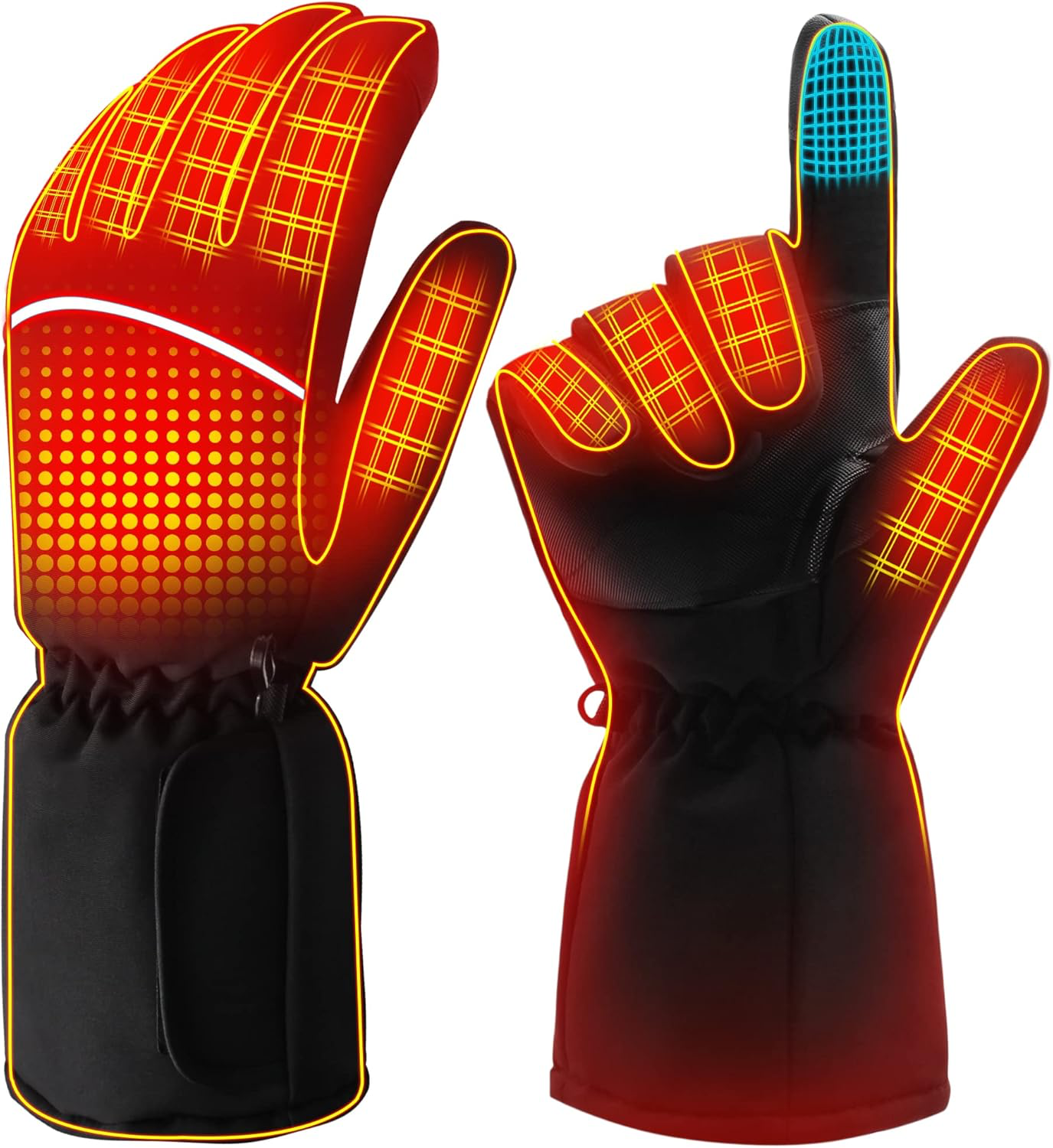 A slender pair of heated gloves with touchscreen-friendly fingertips, ensuring warmth during winter.