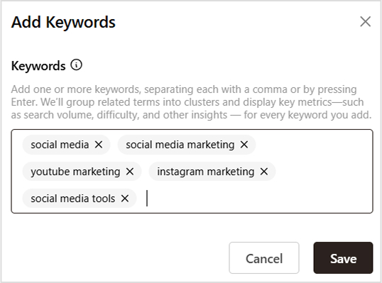 Add keywords manually