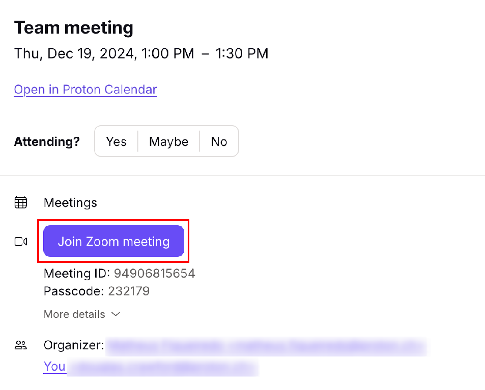 The Join Zoom meeting button on invitation emails