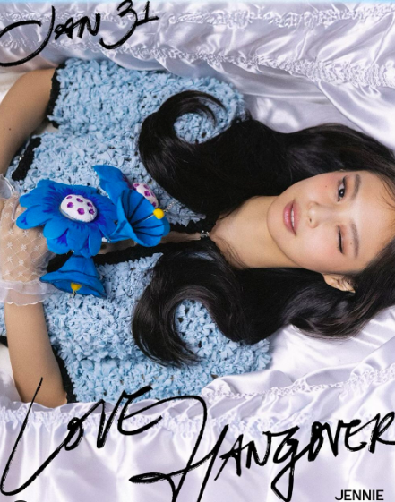 This contain an image of BLACKPINK Jennie  upcoming release "Love Hangover." 