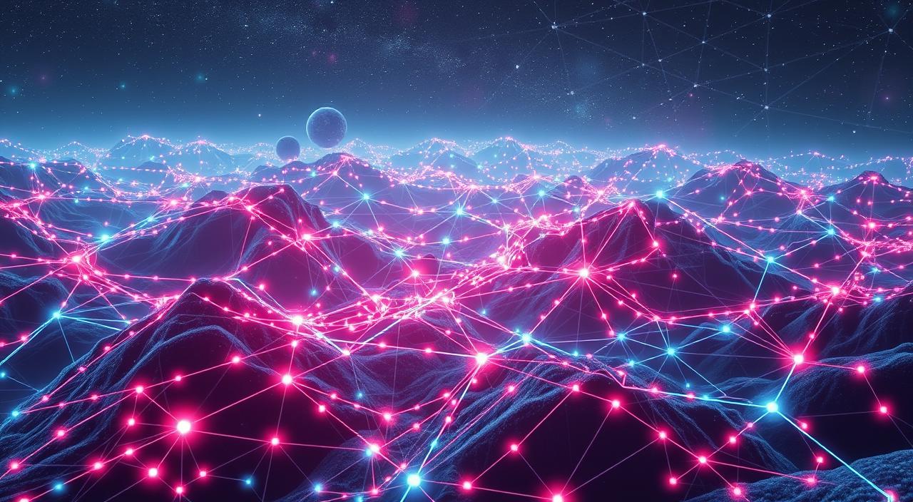 A futuristic digital landscape representing quantum machine learning, featuring interconnected quantum circuits, vibrant glowing qubits, abstract data streams flowing seamlessly through a network of nodes, intricate geometric patterns symbolizing complex algorithms, a surreal blend of technology and nature with hints of artificial intelligence elements, all set against a cosmic background of stars and nebulae.