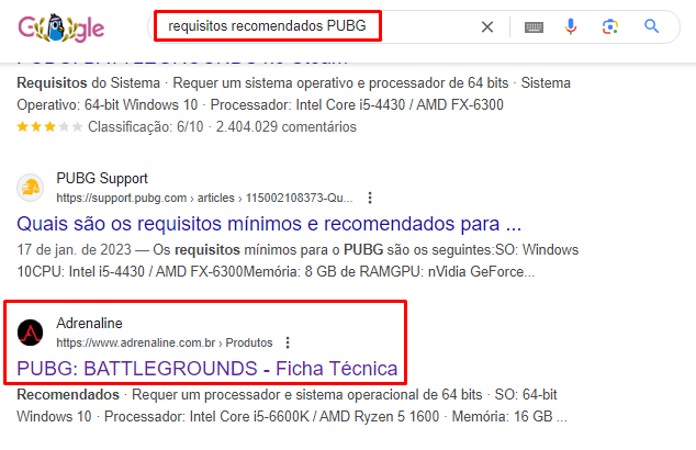 Pesquisando os requisitos mínimos de memória dos programas.