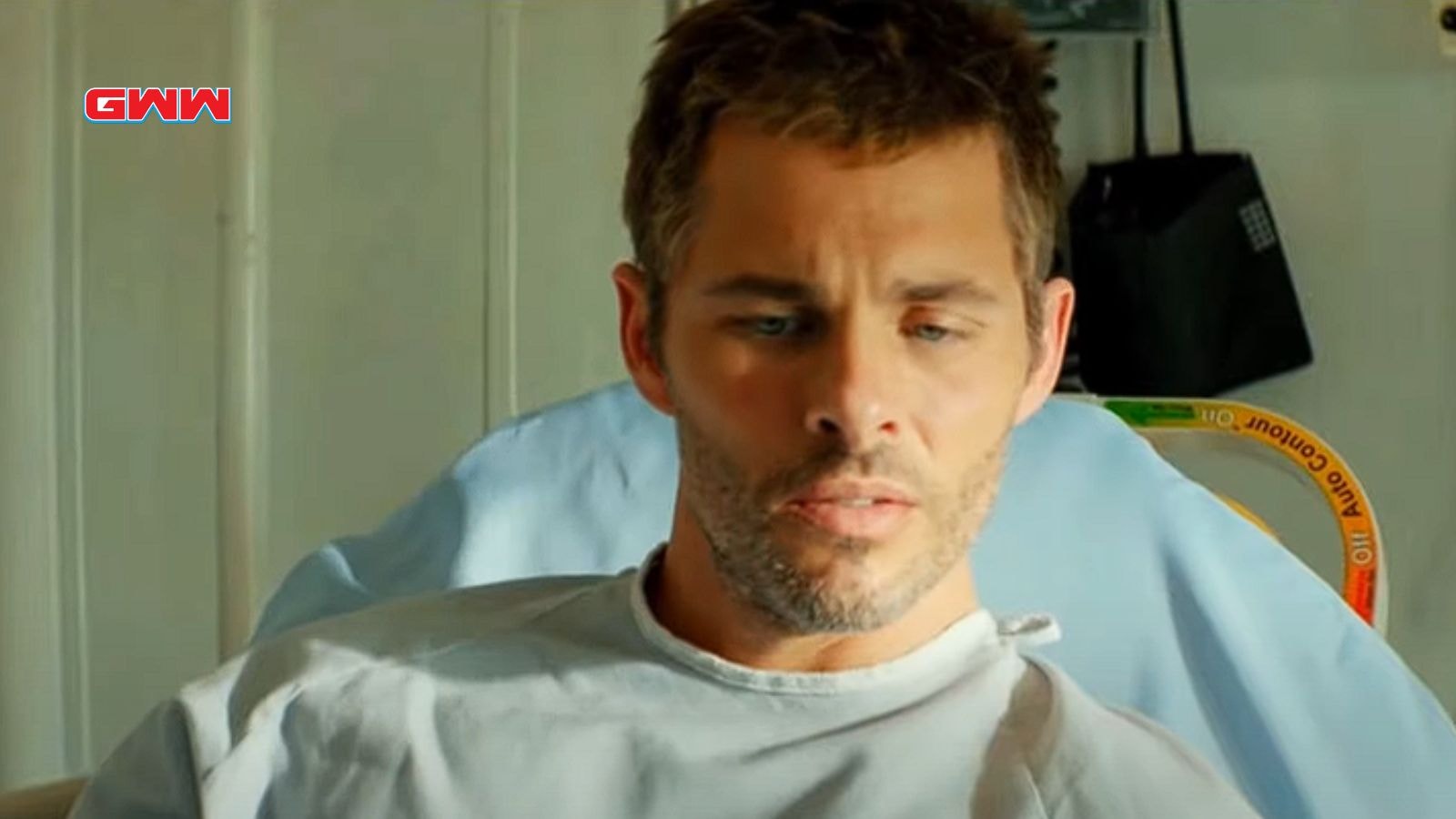 James Marsden as Tom Butler in a serious scene from the third film.