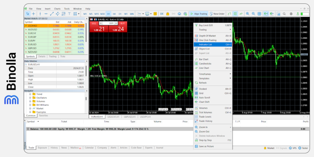 Adjusting the moving average indicator after adding it to the MT 5 platform