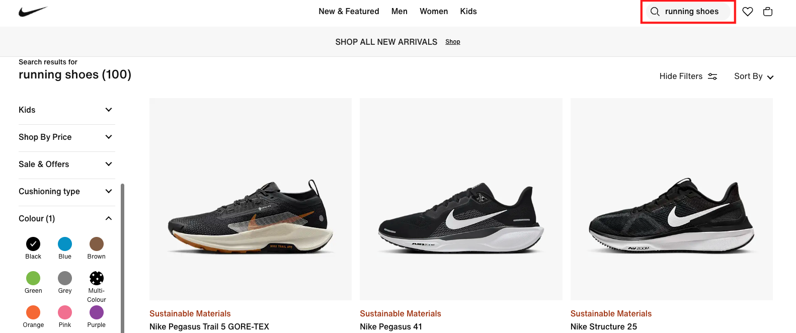 Product Search vs. Product Discovery in E-commerce Example from Nike