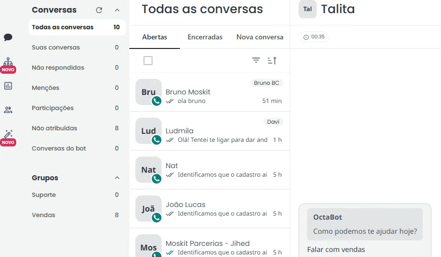 exemplo de grupos de conversa chatbot crm