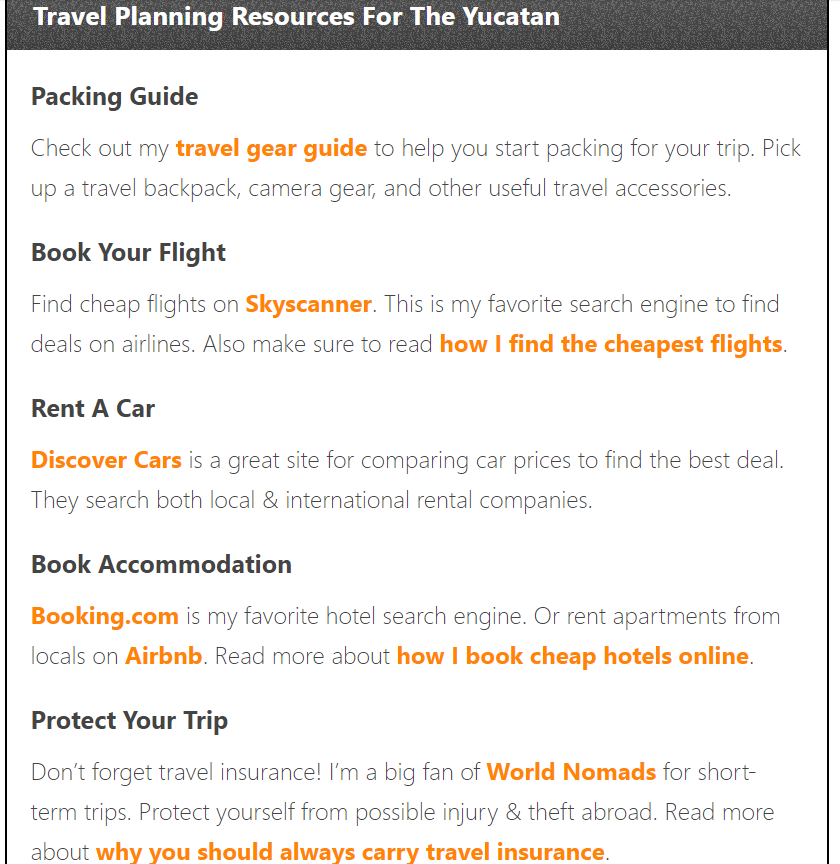 reference travel guide article with affiliate links