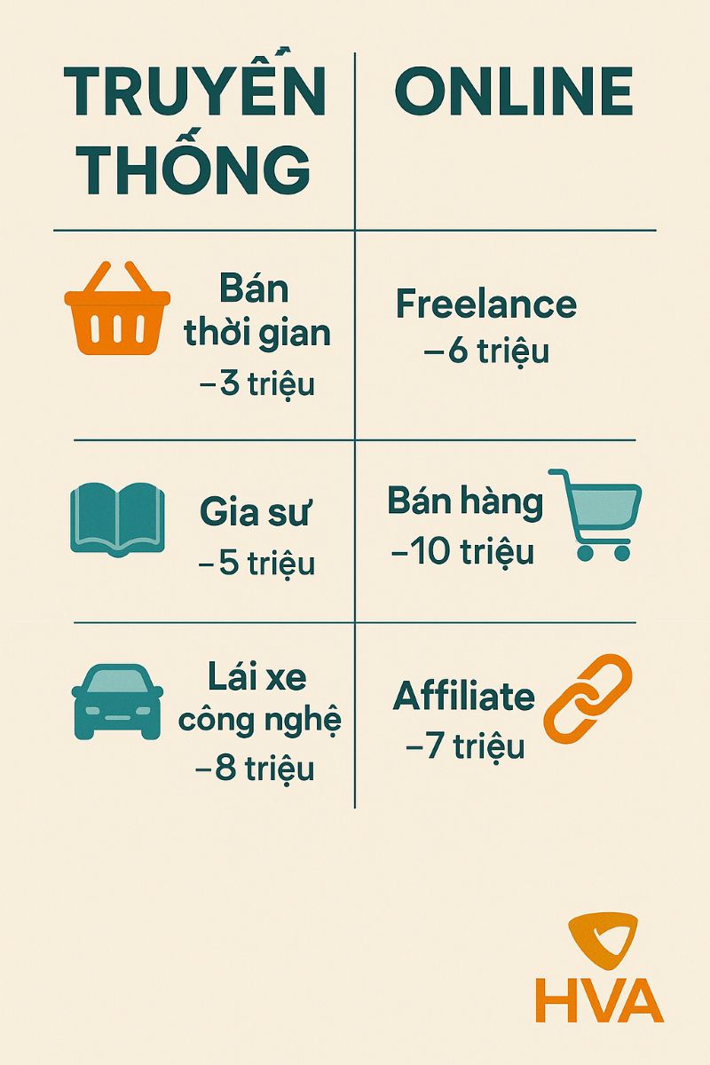 So sánh các kênh kiếm tiền truyền thống và online