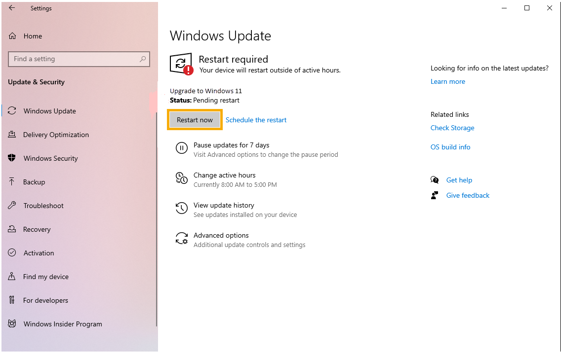 Restart in Window update on windows 11.