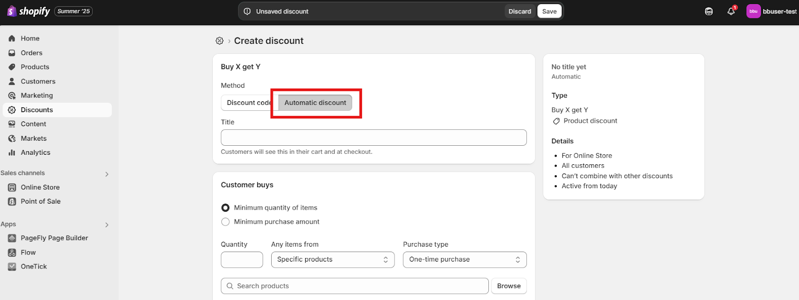 Shopify Automatic Discount code