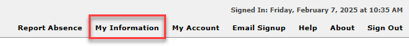 This image highlights the location of the My Information option.