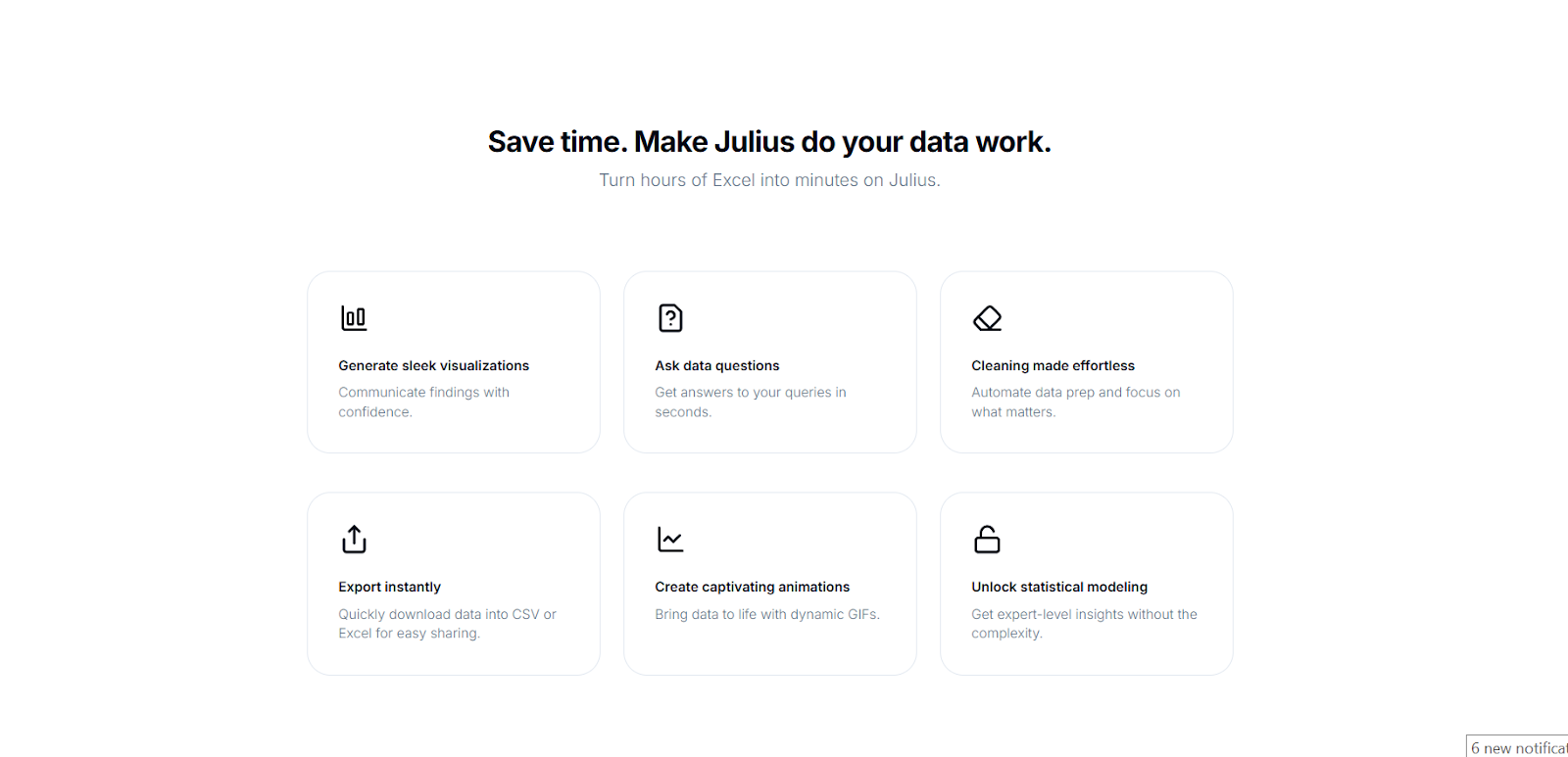 A screenshot of Julius AI's features