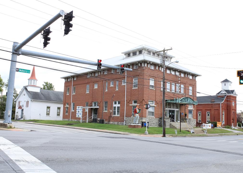 Elizabethtown historic masonic temple building in the townscape.