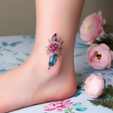 Rose and Feather Tattoo