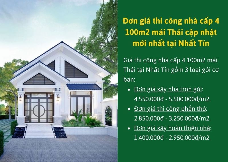 Don gia thi cong nha cap 4 100m2 mai Thai cap nhat moi nhat tai Nhat Tin Nhat Tin