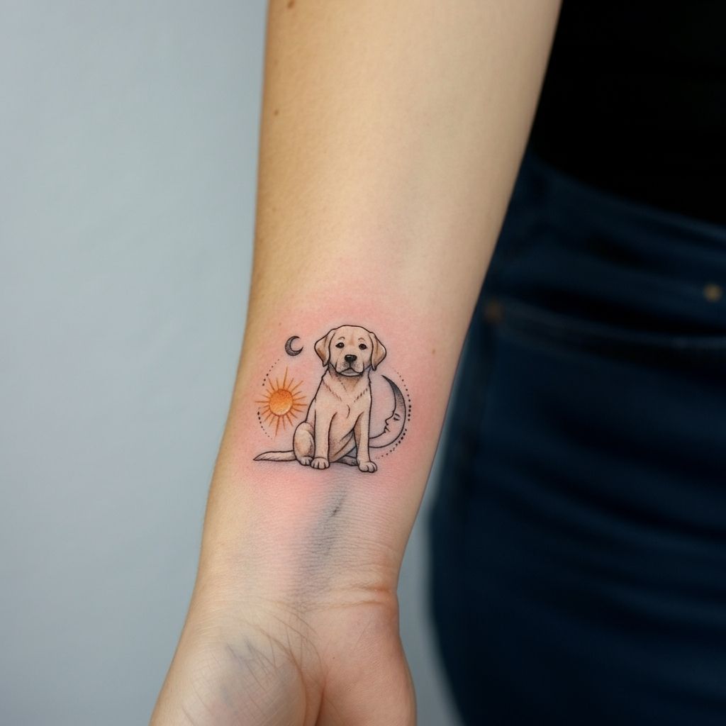 Labrador and Moon Phases Tattoo
