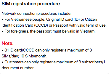 SIM registration procedure in Vietnam