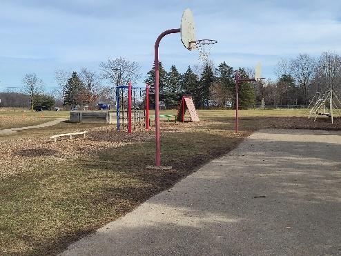 Photo of aging basketball hoop and blacktop