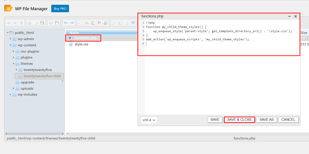 fucntions php child theme twenty twenty five