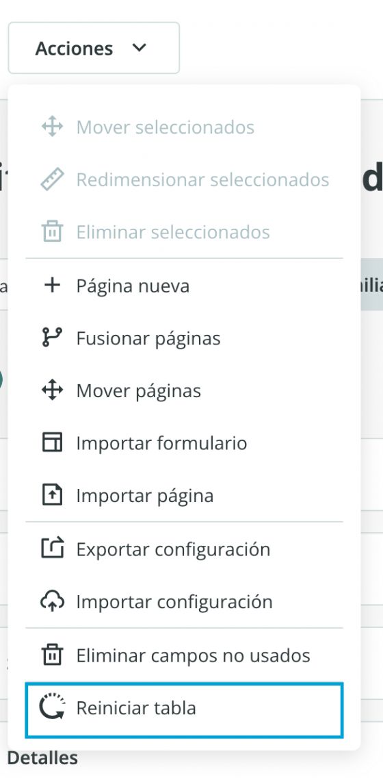 Reiniciar tablas