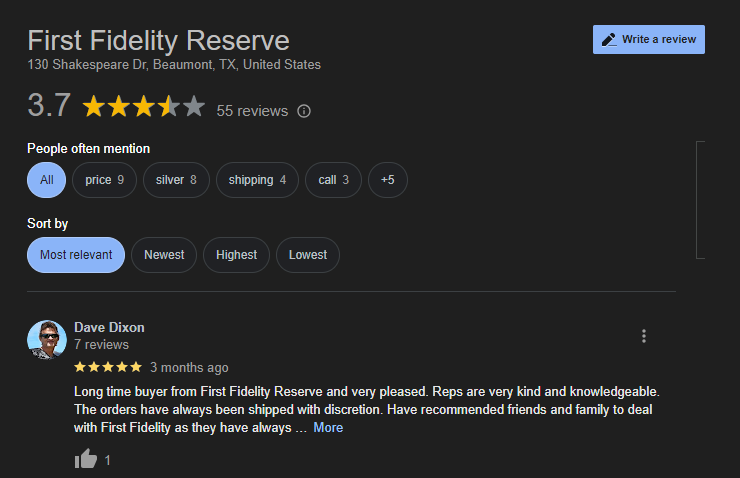 First Fidelity Reserve reviews