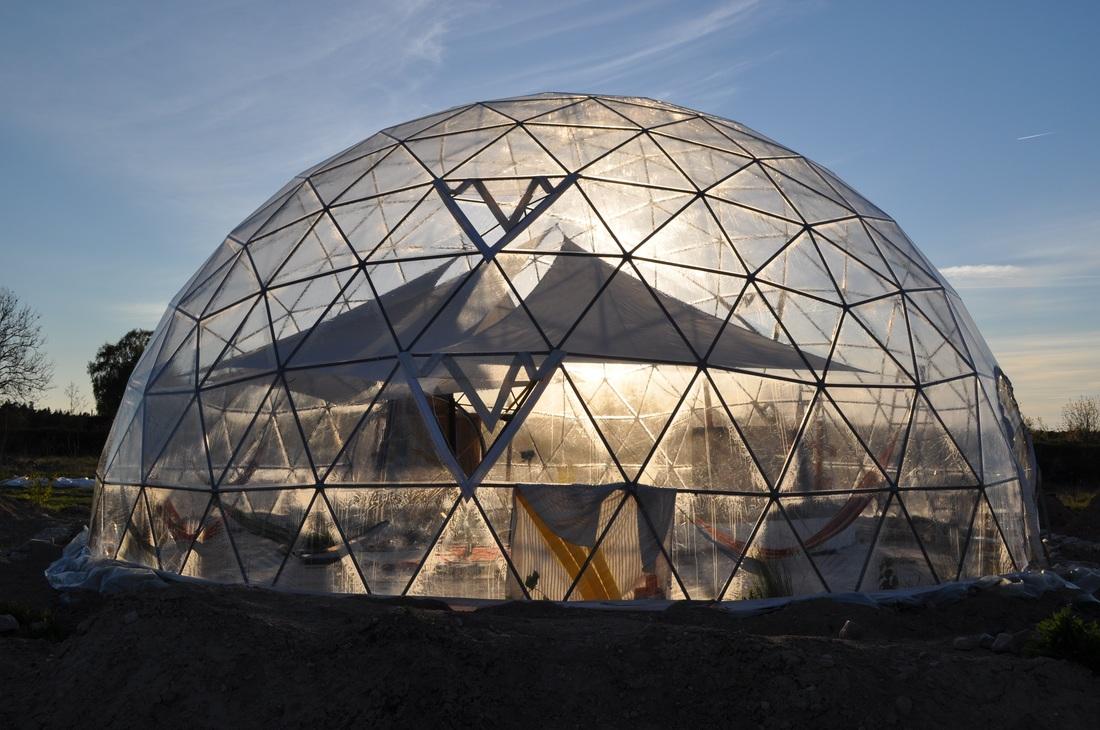 The geodesic dome greenhouse at the Suderyn Ecovillage in Gotland, Sweden