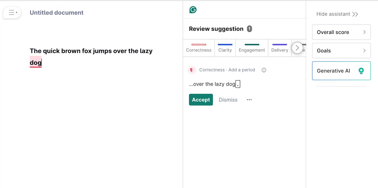 Grammarly suggestions in an untitled document