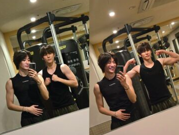 This contain an image of RIIZE's youngest member Anton gym fitness journey and Eunseok