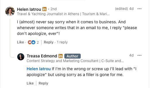 An example of Treasa Edmond commenting on a controversial topic