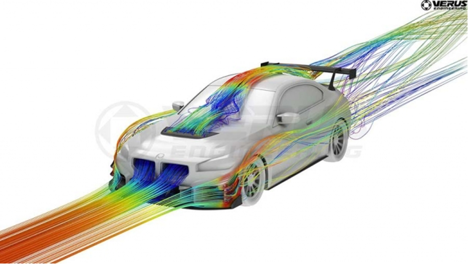 Airflow simulation of BMW M2 with aftermarket aerodynamics