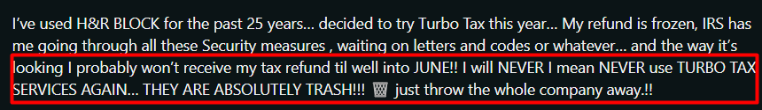Turbo Tax Live User review on Reddit