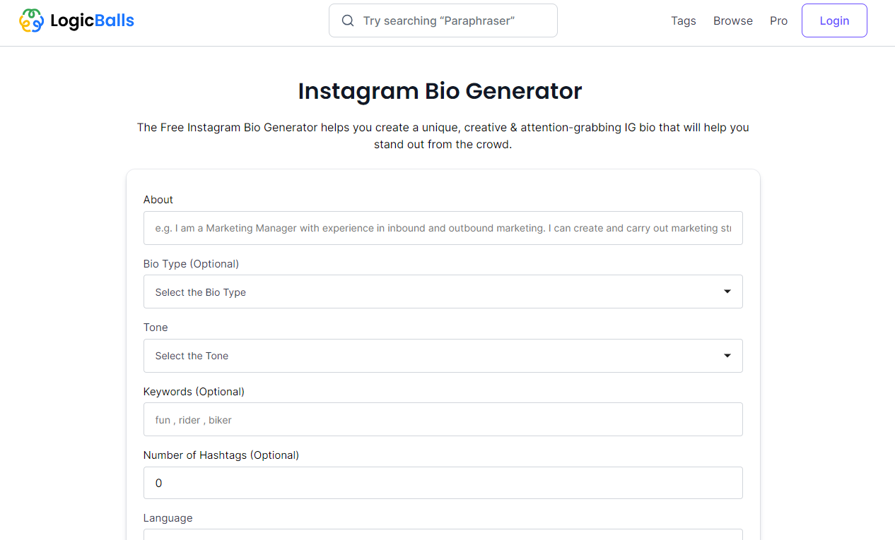 LogicBalls’ Instagram Bio Generator