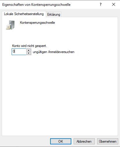 Kontensperrungsschwelle deaktivieren wenn das windows Konto gesperrt ist