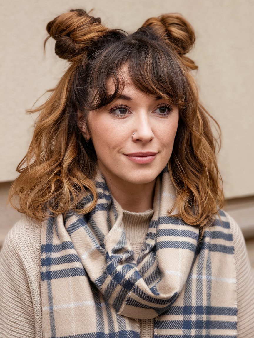 30. Shoulder Length Curls with Bangs