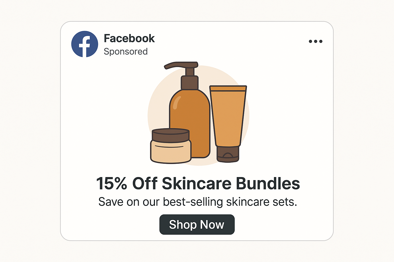2D illustration of a Facebook ad featuring skincare products with a 