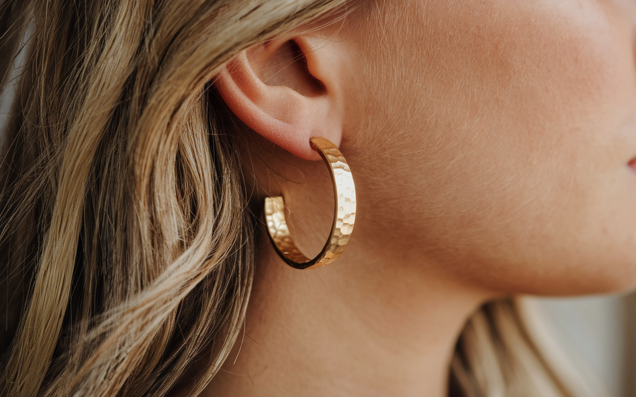 Lucky Brand Hammered Gold Flat Hoop Earrings