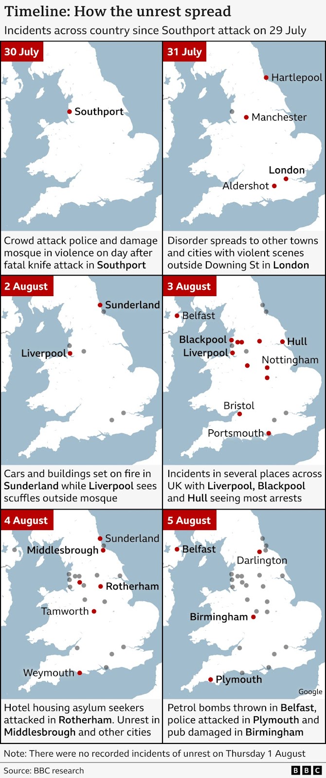 A map showing how the unrest spread