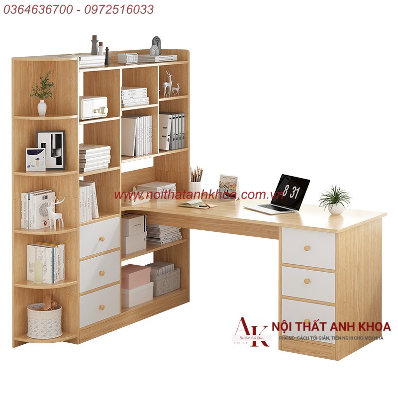 Bàn Làm Việc Kết Hợp Kệ Sách Gỗ MDF Giá Rẻ Da Dạng Mẫu Mã