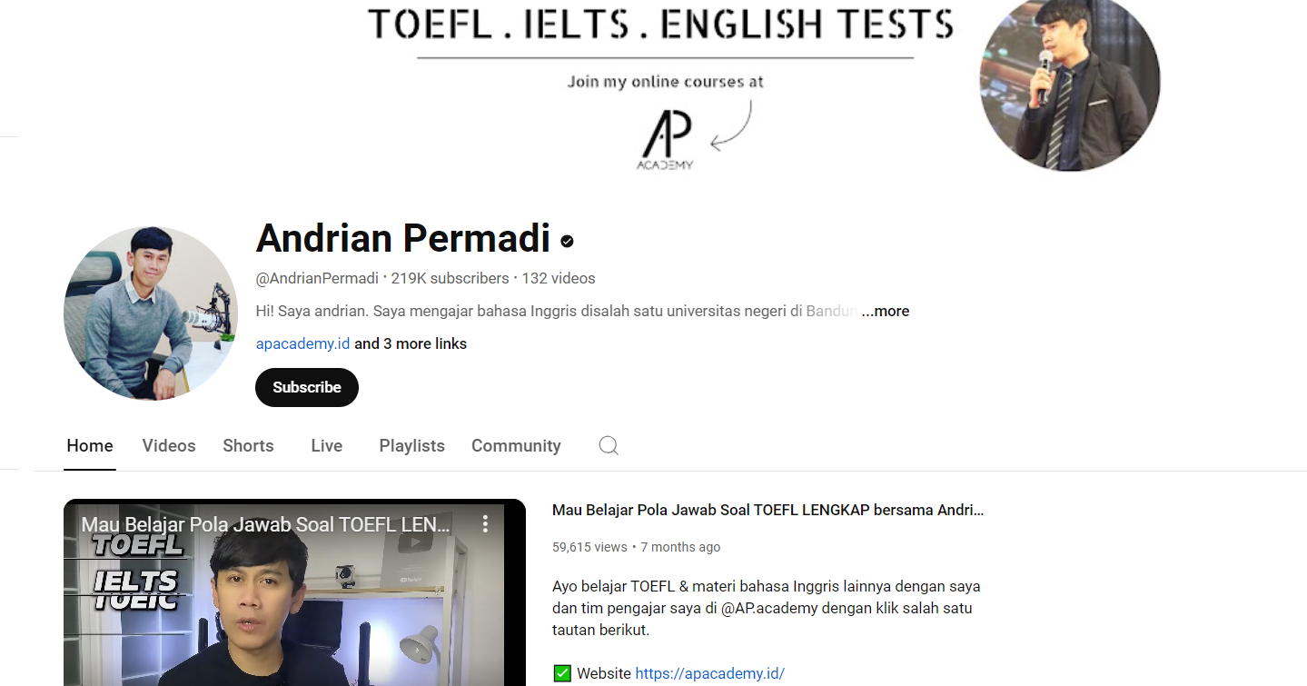 channel youtube belajar toefl Andrian Permadi