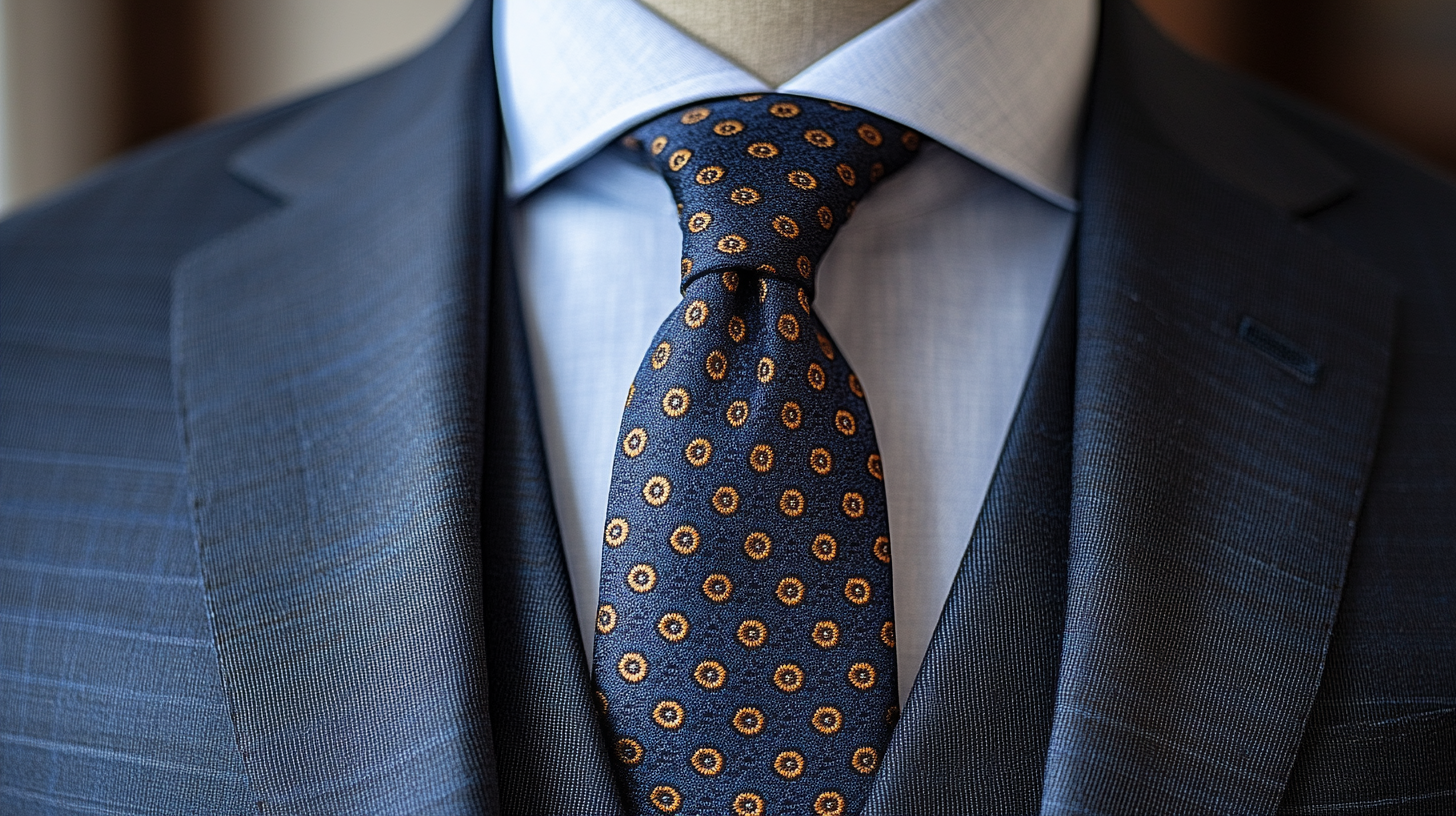 Enhance your black suit and brown shoes combination with a classic navy tie. This stylish and versatile choice works perfectly with both, adding depth and sophistication while maintaining a polished, timeless look