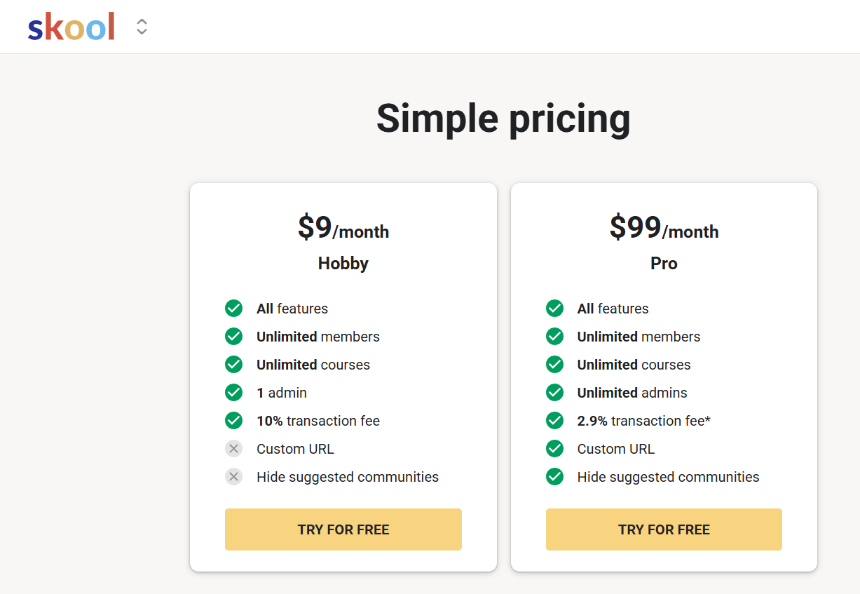 check out what skool pricing plans look like for b2b lead generation