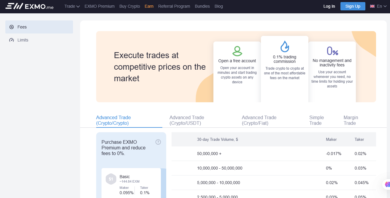 exmo fees page 