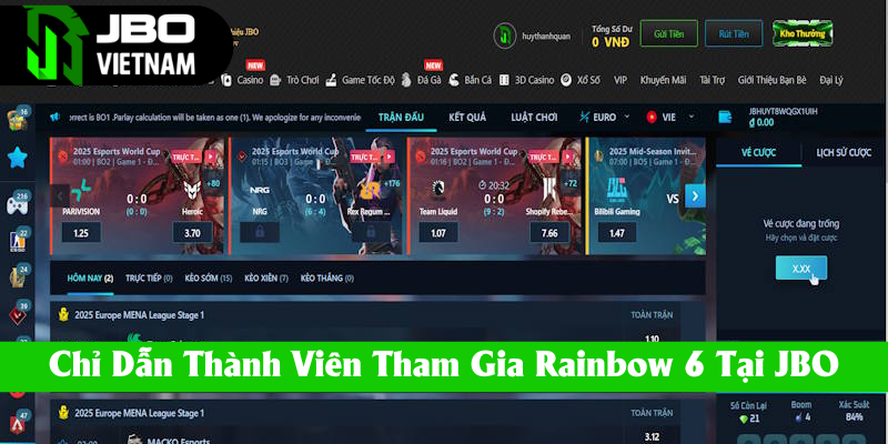 Chỉ dẫn người chơi tham gia Rainbow 6 tại JBO