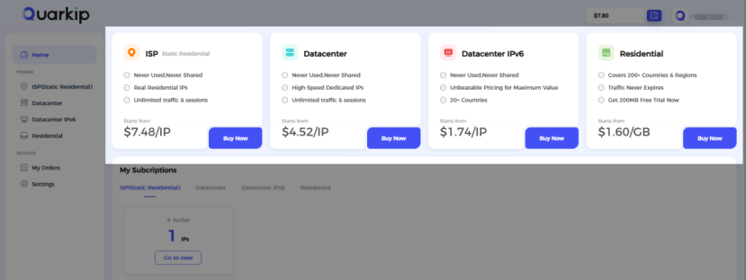 QuarkIP Dashboard screenshot
